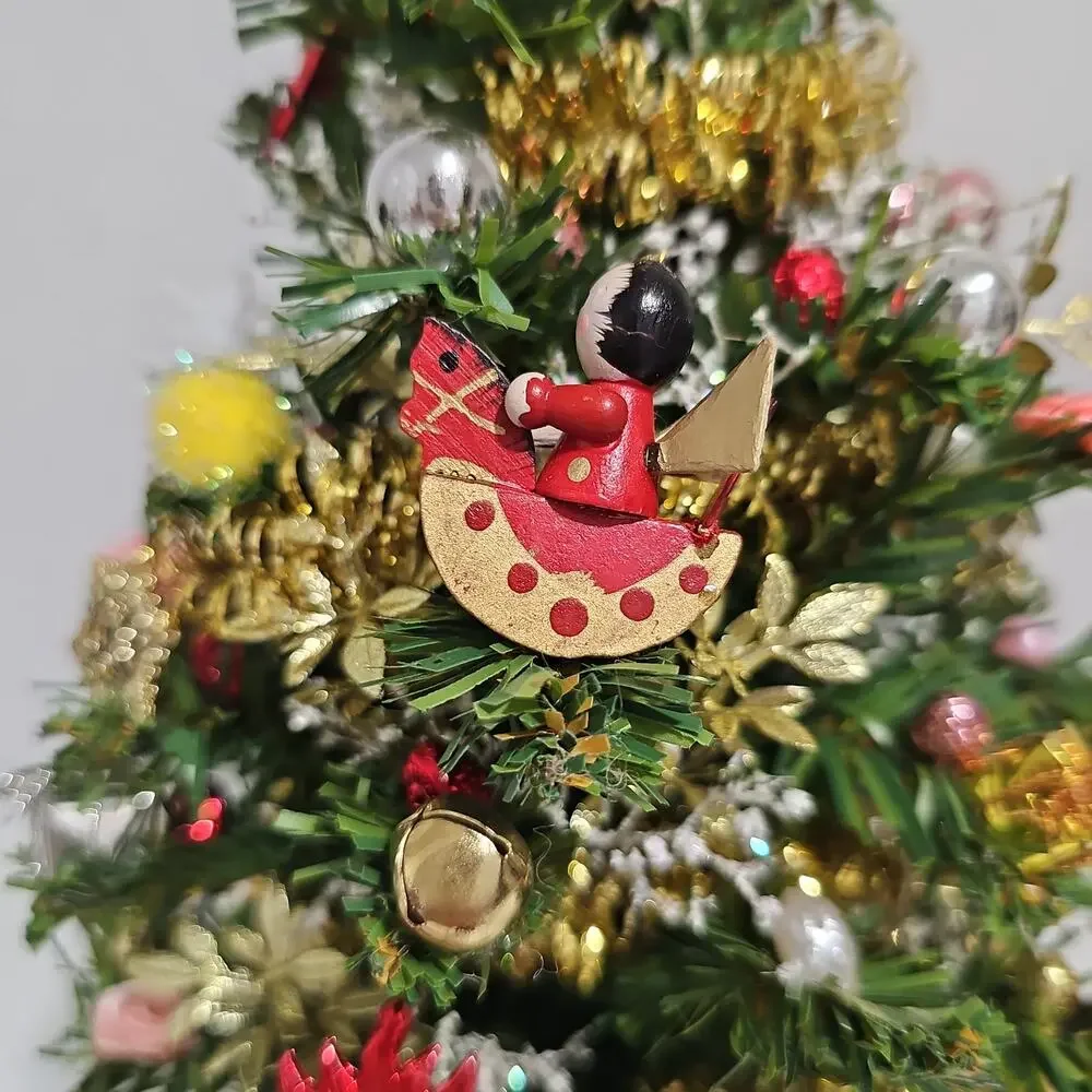 Artificial Tabletop Decorated Christmas Tree Santa Claus Topper Retro Kitsch
